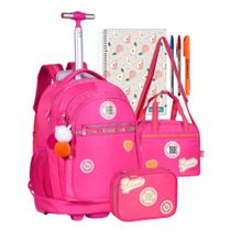 Kit Mochila Estojo e Lancheira Rebecca Bonbon College Preta Rosa Azul Escolar