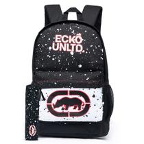 Kit Mochila + Estojo Ecko Masculino Espaçoso Preto e Branco Notebook