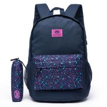 Kit Mochila + Estojo Ecko Moda Feminina Resistente Grande Notebook