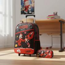 Kit Mochila + Estojo Escolar Enaldinho Youtube Rodinhas Aula Preta