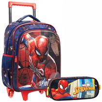 Kit Mochila Estojo Escolar Infantil C/ Rodinhas Homem Aranha