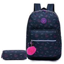 Kit Mochila + Estojo Ferrazzi Casual Feminina Detalhes LOVE