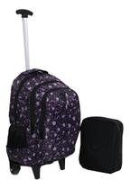 Kit Mochila + Estojo Infantil Feminina Juvenil Rodinhas 0668