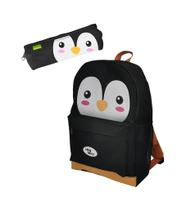 Kit Mochila + Estojo Infantil Pinguim