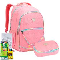 Kit Mochila Estojo Just Meninas Juvenil Matelassê Cupcake