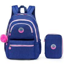 Kit Mochila Estojo Juvenil Reforçado Notebook Faculdade Escola