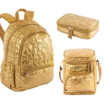 Kit Mochila + Estojo + Lancheira Capricho Estrelas - Dourado