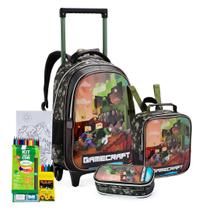Kit Mochila Estojo Lancheira Gamecraft Jogo Aventura Meninos Kit Mochila Estojo Lancheira Gamecraft Jogo Aventura Meninos