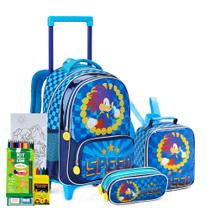 Kit Mochila Estojo Lancheira Infantil Speed Joguinho Meninos Rodinhas - Denlex