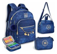 Kit Mochila Estojo Lancheira Rebeca Bombom Jeans Rb Premium Azul Jeans Kit Mochila Estojo Lancheira Rebeca Bombom Jeans Rb Premium Azul Jeans