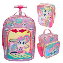 Kit Mochila Estojo Lancheira Unicórnio Kawaii Puket