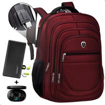 Kit Mochila Executiva Trabalho Saida USB + Carregador Portátil + Fone De Ouvido Bluetooth