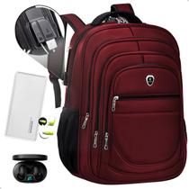 Kit Mochila Executiva Trabalho Saida USB + Carregador Portátil + Fone De Ouvido Bluetooth