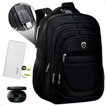 Kit Mochila Executiva Trabalho Saida USB + Carregador Portátil + Fone De Ouvido Bluetooth