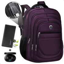 Kit Mochila Executiva Trabalho Saida USB + Carregador Portátil + Fone De Ouvido Bluetooth