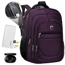 Kit Mochila Executiva Trabalho Saida USB + Carregador Portátil + Fone De Ouvido Bluetooth