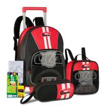 Kit Mochila Fast Machine Infantil Rodinhas Estojo Lancheira