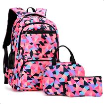 Kit Mochila Feminia Mosaico Dia a Dia Escola Viagem Trabalho + Lancheira Termica e Necessarie