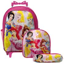 Kit Mochila Feminina Creche Rodinhas Princesas e Lancheira