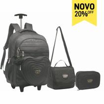 Kit Mochila Feminina De Rodinha Coração Juvenil Escolar Com Chaveiro