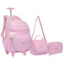Kit Mochila Feminina De Rodinha Coração Juvenil Escolar Com Chaveiro Kit Mochila Feminina De Rodinha Coração Juvenil Escolar Com Chaveiro