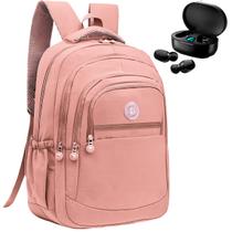 Kit Mochila Feminina Escolar Grande Trabalho + Fone de Ouvido Bluetooth Sem Fio