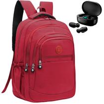 Kit Mochila Feminina Escolar Passeio Faculdade + Fone de Ouvido Sem Fio Bluetooth