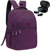 Kit Mochila Feminina Escolar Passeio Grande + Fone de Ouvido Sem Fio