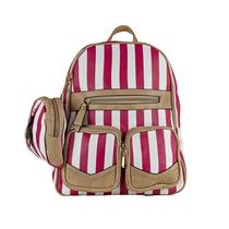 Kit Mochila Feminina Faculdade Couro Listrada Vermelha + Porta Níquel