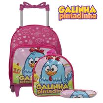 Kit Mochila Feminina Galinha Pintadinha Rodas Envio 24Hrs