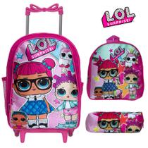 Kit Mochila Feminina Grande Rodinha LOL Surprise Creche Rosa