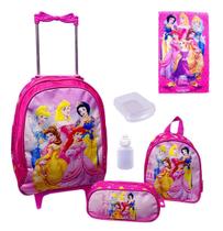 Kit Mochila Feminina Infantil Rodinhas Princesas Lancheira E