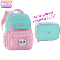 Kit Mochila Feminina Juvenil Acompanha Gatinho Fofa Escolar Juvenil Com Estojo