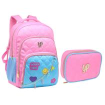 Kit Mochila Feminina Juvenil Escolar Com Patches Good Vibes