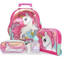 Kit Mochila Feminina Rodinhas Infantil Unicornio Fantasy Tamanho M