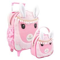 Kit Mochila Feminino Masculino Infantil Carrinho Rodinha Com Lancheira