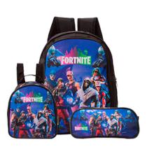 Kit Mochila Fortnite de Costas + Lancheira Térmica + Estojo Escolar