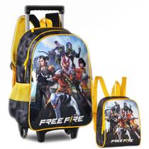 Kit Mochila Free Fire Com Capuz de Rodas Lancheira Térmica