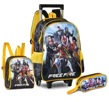 Kit Mochila Free Fire de Rodas com Capuz Estojo e Lancheira