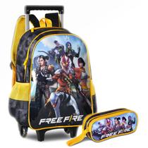 Kit Mochila Free Fire Rodas Com Capuz Estojo Duplo Escolar Kit Mochila Free Fire Rodas Com Capuz Estojo Duplo Escolar