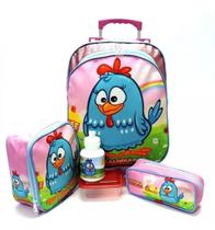 Kit Mochila Galinha Pintadinha Rodinhas Tam G Glitter F5