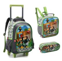 Kit Mochila Gamecraft Com Rodinhas Infantil Menino 2023