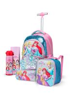 Kit Mochila Garrafa Lancheira Estojo Rodinha Princesas Disney
