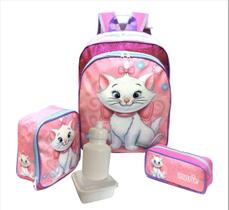 Kit Mochila Gatinha Marie Glítter Costas G + Lancheira Boleto F5