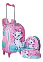Kit Mochila Gatinha Marie Meninas Rodinhas Escolar Rosa