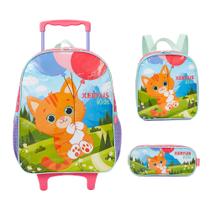 Kit Mochila Gatinho Xeryus - Mala c/ rodas (13690) Lancheira (13694) Estojo simples (13695