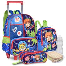 Kit Mochila Gato Galáctico Infantil Masculina Escolar Rodinha