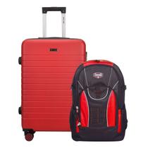 Kit Mochila Grande Camping Karona Vermelha 36L + Mala Viagem Média ABS 23Kg Athenas Vermelha Mundi