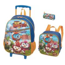 Kit Mochila Grande Com Rodinha Lancheira E Estojo Top Wing