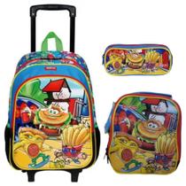 Kit Mochila Grande Com Rodinha Lancheira Estojo Fun Lanche Kit Mochila Grande Com Rodinha Lancheira Estojo Fun Lanche